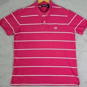 Chaps Mens Pink White Striped Short Sleeve Polo Shirt Large Cotton Prep Golf